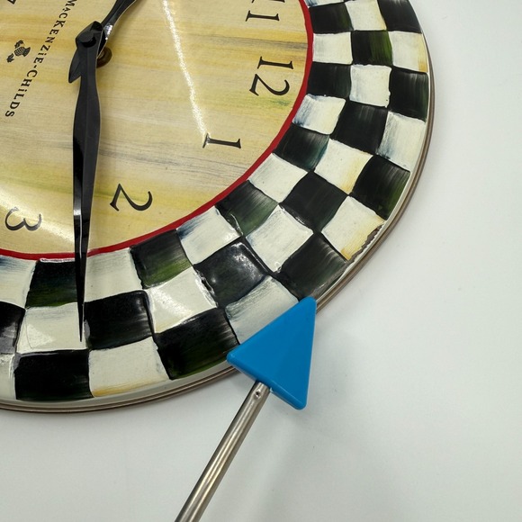 MacKenzie-Childs Courtly Check Enamel Round Wall Clock Hand-Painted Design 12" - Picture 3 of 5